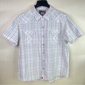 Tony Hawk Grid Print Short Sleeve Cotton Button Down Shirt White Men's XXL